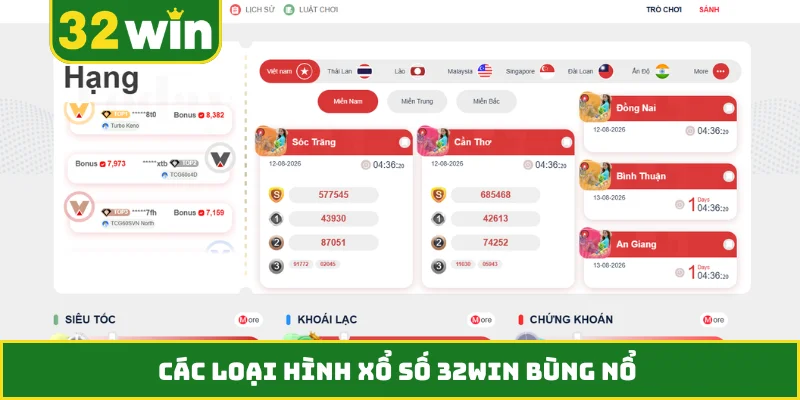 Các loại hình xổ số 32WIN bùng nổ