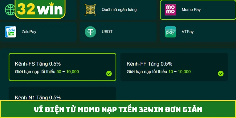Ví điện tử Momo nạp tiền 32WIN đơn giản